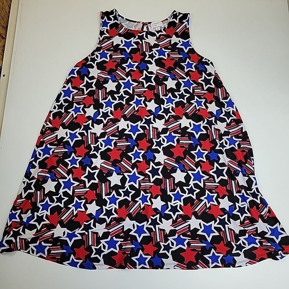 Liberty Park Patriotic Star Sleeveless Shift Dress‎ Women's Size L